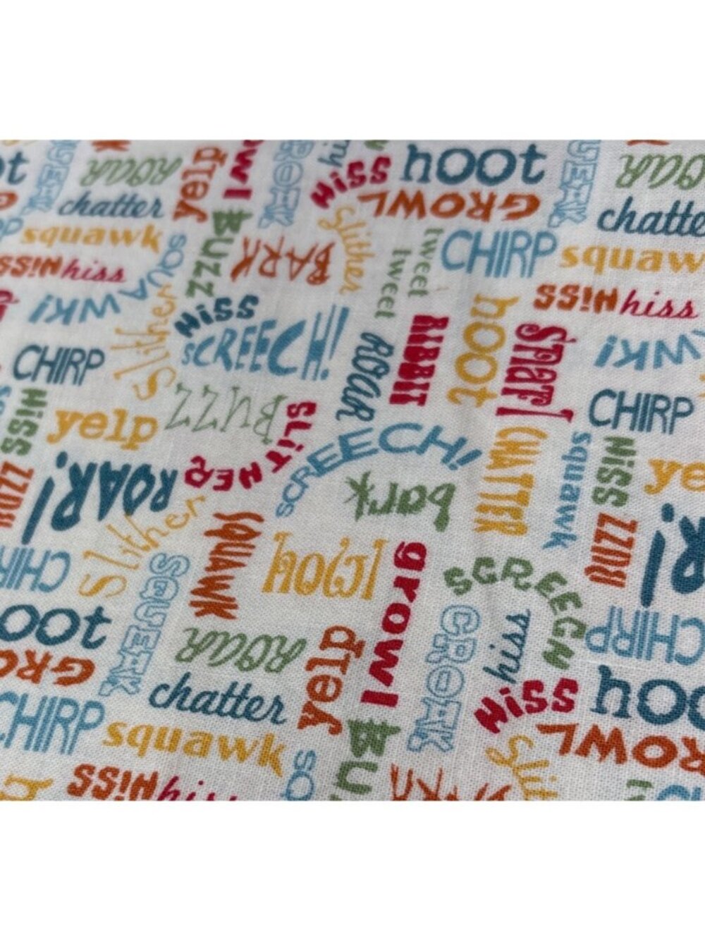 Animal Sounds Word Print Cotton Fabric 10x17" Multicolor Quilting Sewing - Picture 6 of 12